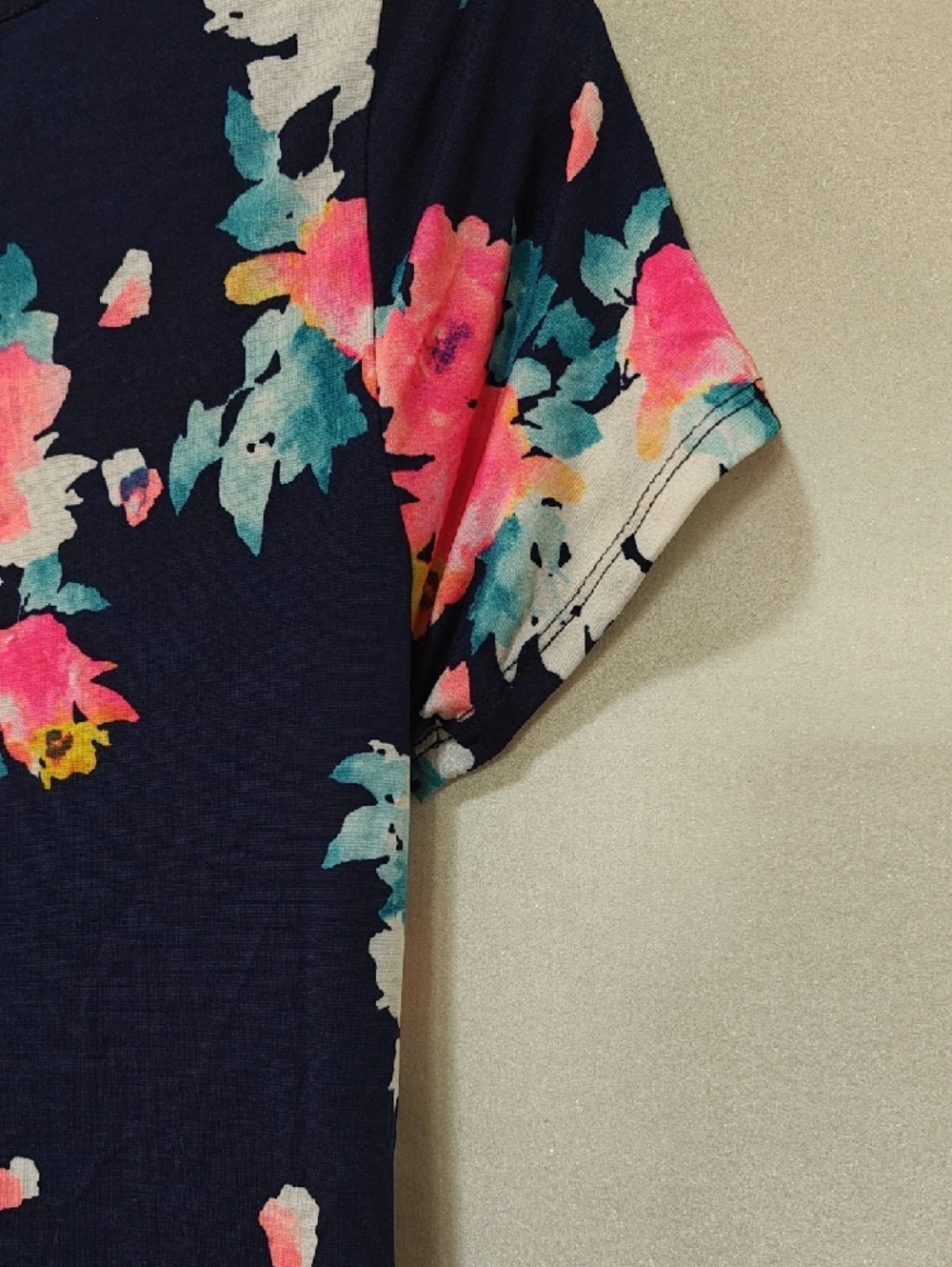 Sew In Love Navy Floral Scoop Neck Top/Mini-dres with Pink & Teal Blooms, Small - Picture 5 of 5